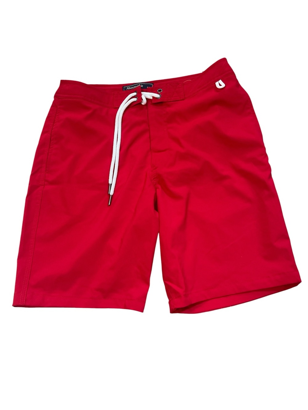 Abercrombie & Fitch Red Men's 9” Swim Board Shorts with White Drawstring